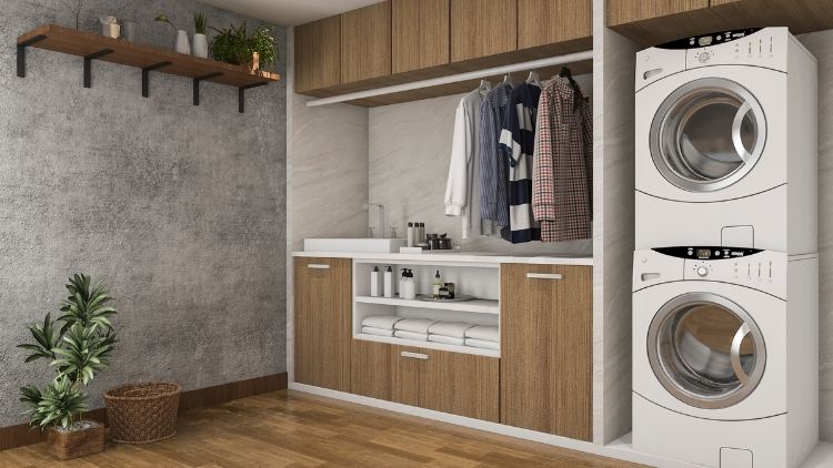 A stackable washer/dryer set adds more space to your laundry room.